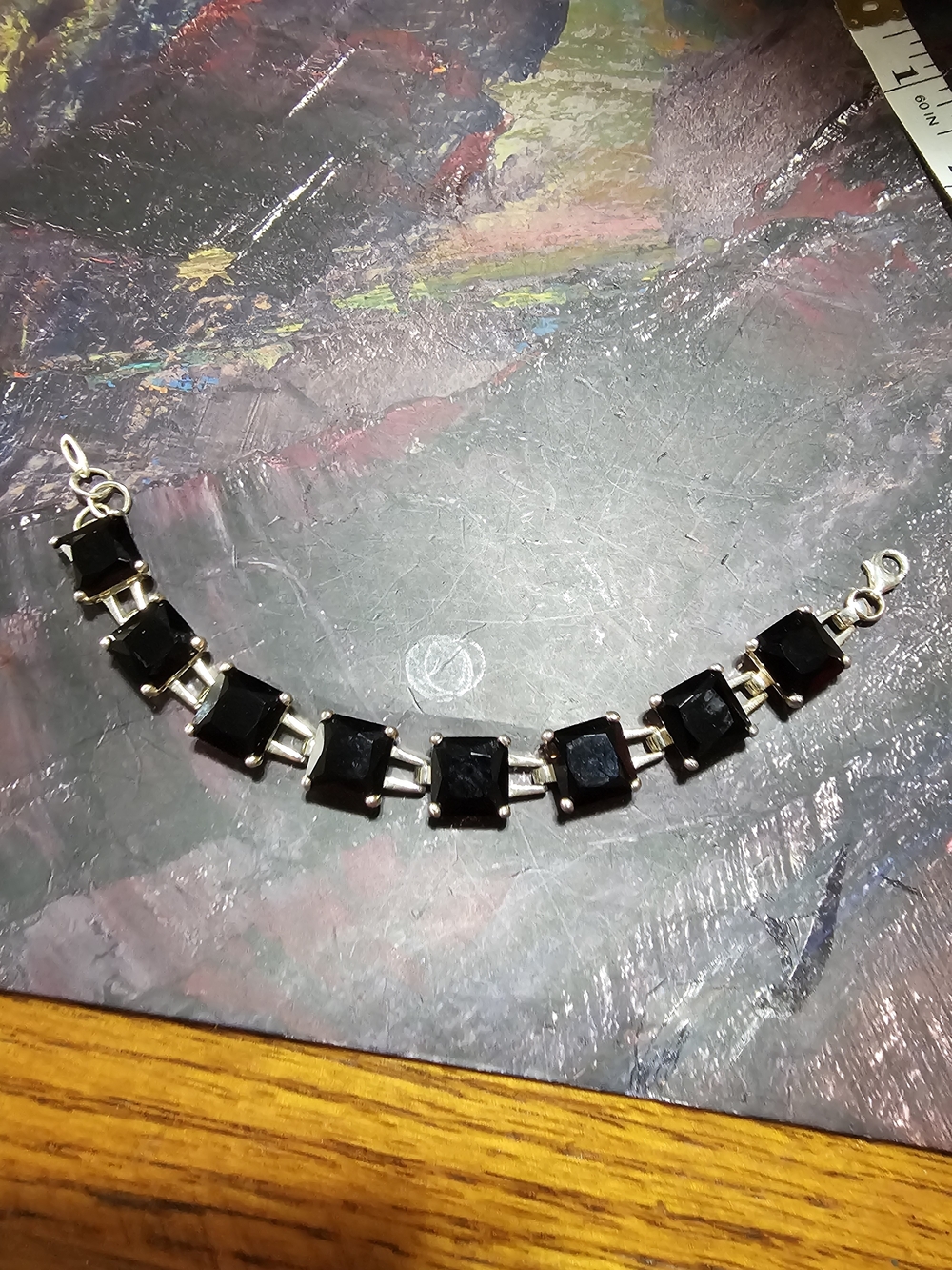 Black Stone Link Bracelet - Women Jewelry Bracelets 7 inches